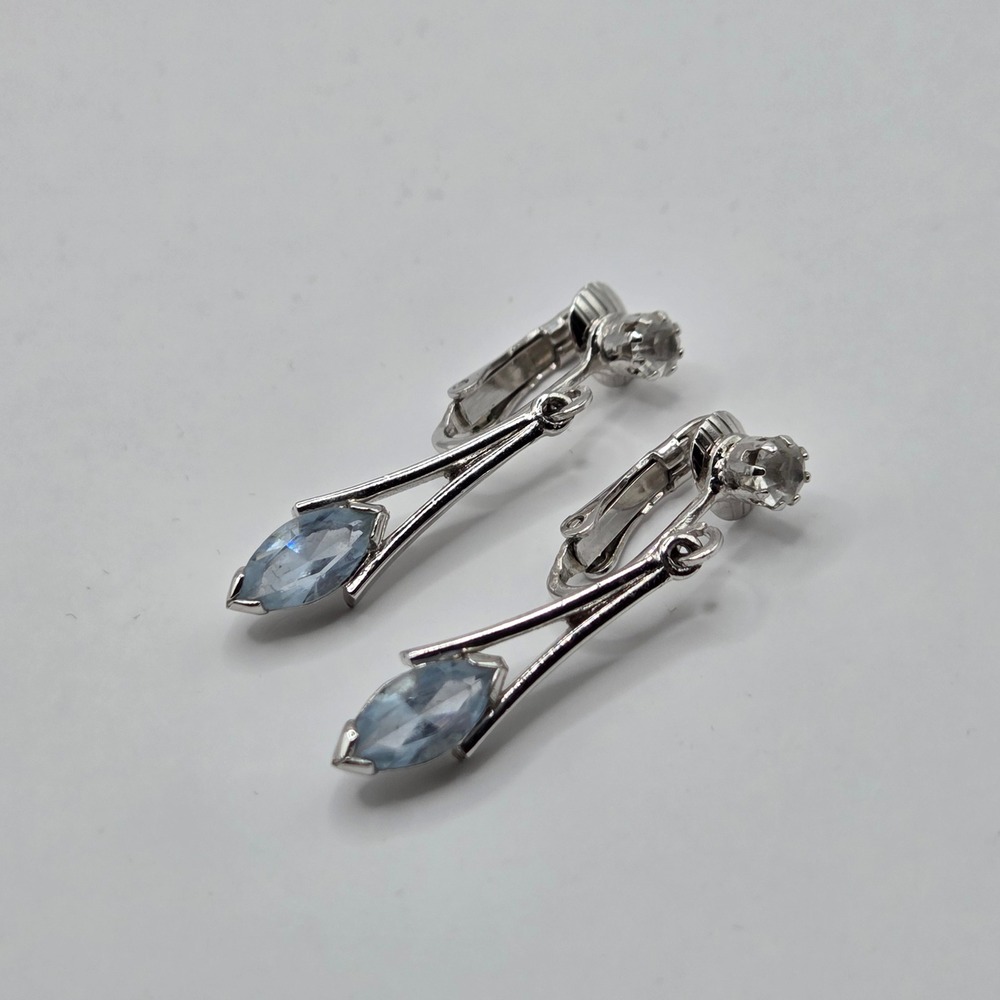 Vintage Avon Crystal Palace 1970s Blue Marquise Crystal Clip-On Earrings
